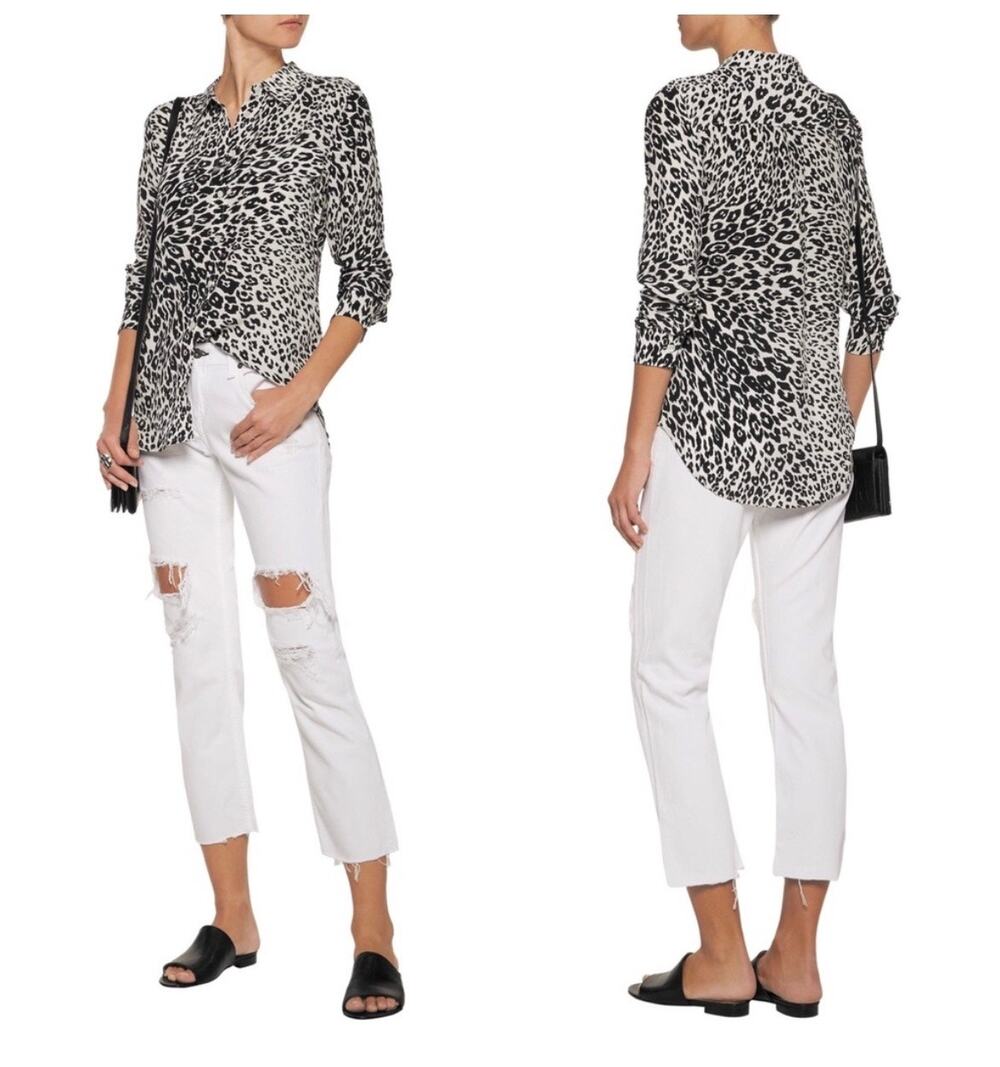 Equipment Slim Signature Silk Leopard Print Button Down Top Size Medium Chic
